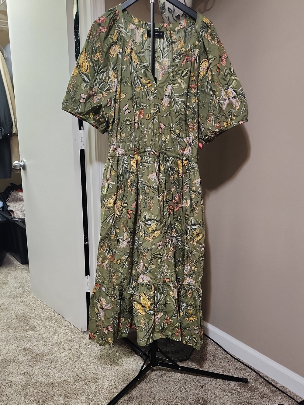 Lane Bryant Olive Floral Tiered Midi Dress